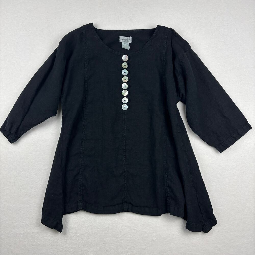 Mosaic USA Black Linen Scoop Neck Relaxed Fit Tunic Top Women's Oversized Small